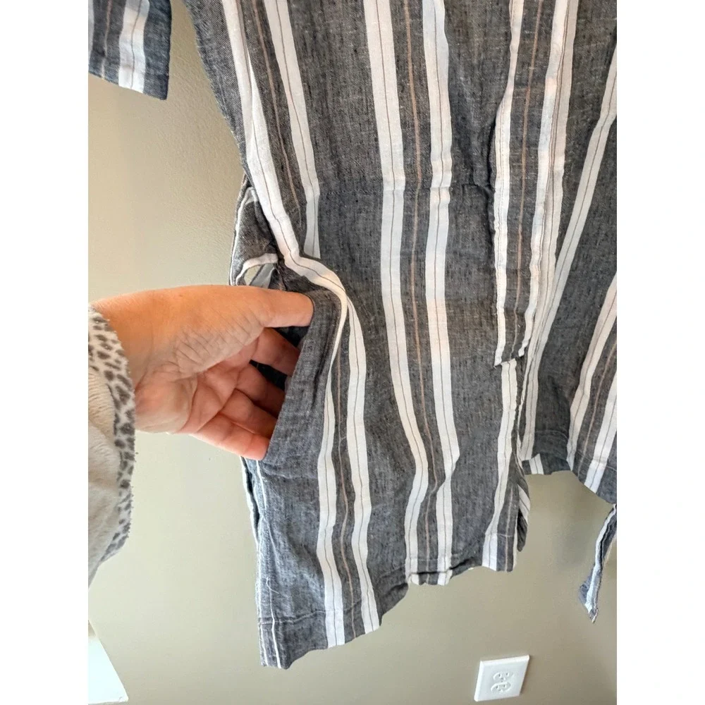 Banana Republic‎ Womens Grey White Striped Linen Cotton Romper Size 2